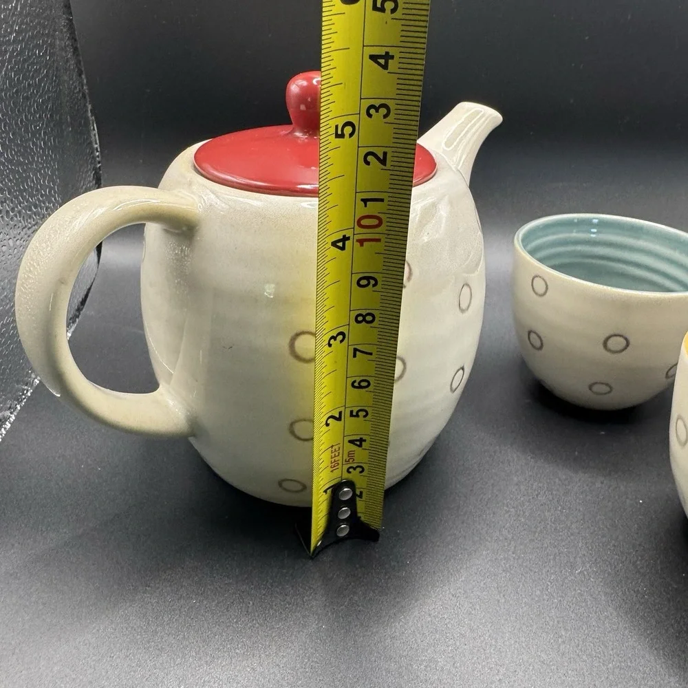 Pier 1 Elemental Tea Set. Teapot & 3 Different Color Cups